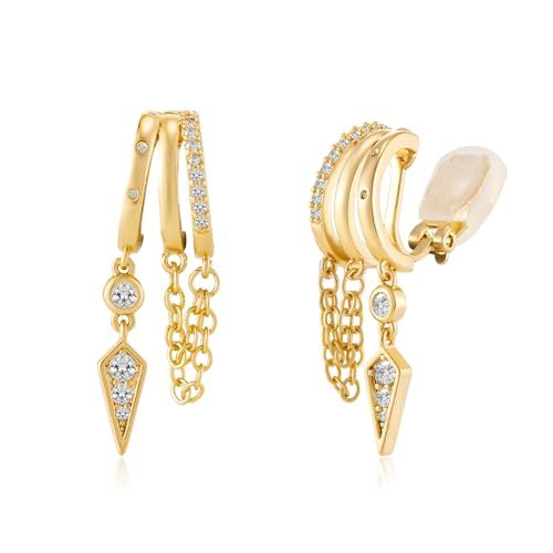 YOQUCOL Gold Plated Y2K Clip On Hoop Earrings for Women,Sweet Cool Edgy Trendy Layered Hoop with Tassel Chain Dangle, Non Pierced Jewelry Gifts - color: Arrow