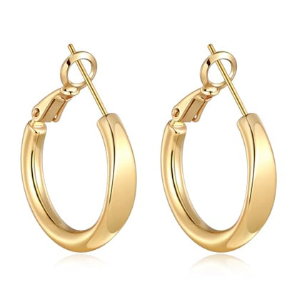 sovesi Flat Edge Chunky Hoop Earrings for Women 14k Gold Plated, 5mm Thick Hoops, Lightweight Hypoallergenic Hoop Earrings - color: Gold 22mm