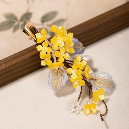 Wedding Hair Clips, Crystal Hair Pins Pearl Rhinestone Hair Barrettes, Bridal Flower Hair Pieces Pearl Headpieces Hair Accessories for Women Girls (Yellow) - color: Yellow