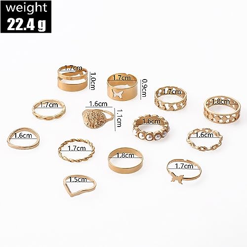 Todenb Gold Knuckle Rings Set for Women,Vintage Stackable Dainty Joint Finger Gold Jewelry Set,Butterfly pearl coin wave moon Stacking Rings Set Dainty Joint Finger Rings Midi Pinky Rings Pack