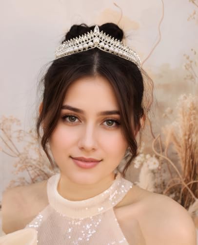 Wedding Crystal Tiara for Women Elegant Bridal Pearl Rhinestone Crown Swan Queen Princess Costume Crown Star Crystal Headpiece Accessory for Cosplay Birthday Party - color: Pearl 3