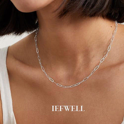 IEFWELL Silver Plated Chain Necklace for Women Men - 3.5mm Silver Plated Paperclip Chain Necklace, 16/18/20/22/24 Inches Hypoallergenic Sturdy Chains, Jewelry Gifts for Women - size: 20 Inch