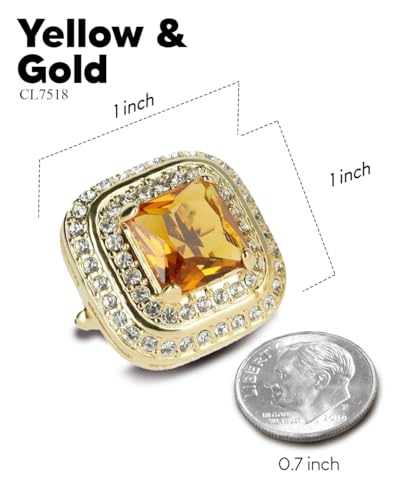 Square Colored Crystal Double Diamond Set Cufflinks - color: Yellow/Gold