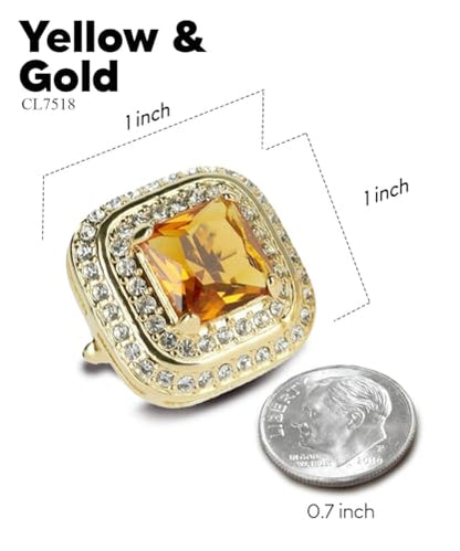 Square Colored Crystal Double Diamond Set Cufflinks - color: Yellow/Gold
