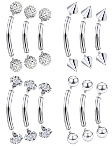 18G Internal Thread Eyebrow Piercing Jewelry Surgical Steel Curved Barbell Tiny Eyebrow Ring Vertical Labret Lip Jewelry Ear Rook Small Belly Button Ring for Women Men 6mm/8mm/10mm