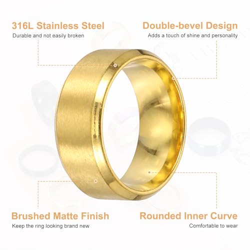 MECCANIXITY Stainless Steel Ring, Plain Ring Blanks Matte Brushed Wedding Bends for Men Women - color: Gold