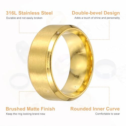 MECCANIXITY Stainless Steel Ring, Plain Ring Blanks Matte Brushed Wedding Bends for Men Women - color: Gold