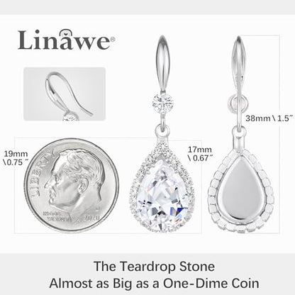 Linawe Imitation Diamond Dangle Earrings for Women Trendy, Rhinestone Drop Chandelier Earrings, Teardrop Crystal Cubic Zirconia Wedding Jewelry Set, 14K Gold/Rose Gold/Silver Tone - color: Silver,April