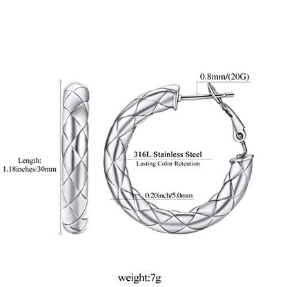 FindChic Chunky Hoop Earrings for Women, Silver/Black/14K Gold Plated Crossover Patterned Hollow Tube Rounded Loop Earrings, 30mm/40mm/60mm/80mm Hoops with Custom Name Options and Gift Box - color: b.Silver, size: 30MM
