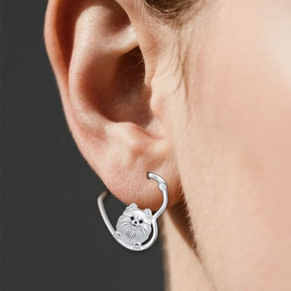 LES OSEWA Dog Animal Earrings Sterling Silver Animal Heart Hoop Dangle Earrings Cute Jewelry Gifts for Women - color: Pomeranian