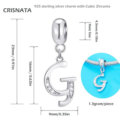 26 Letter Pendant Charms, Polished 925 Sterling Silver Complete Initial A-Z Dangling CZ Stone Alphabet Beads, fits European Bracelet Necklace, Gift for Mother/Father/Daughter/Son/Sister/Aunt - color: Letter G CZ Pendant Charm