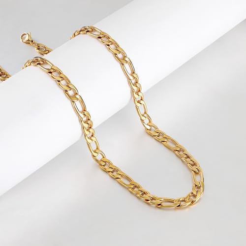 Monily 24K Gold Plated Figaro Chain Stainless Steel Necklace Men Women - color: 24K Gold Plated 8.5mm