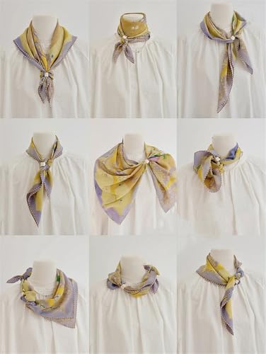 Dainty Square Silk Scarf Ring Brooch for Women Girls Fashion Geometric Rose Flower Carved Shawl Scarves Buckle Wrap Clasp Clip Rings Brooches Fashion Dress Accessories Jewelry - color: Gold-Tone