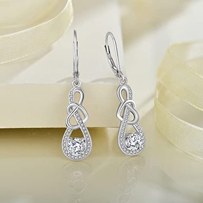 Dangle Drop Earrings for Women 925 Sterling Silver Heart Infinity Leverback Earrings Birthstone Jewelry Gifts for Women Wife Girlfriend Mother Daughter Her - color: 04 April - Simulated Diamond