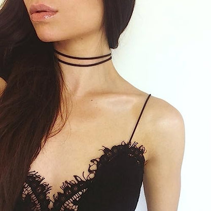 Fesciory Black Necklaces for Women, Adjustable Layered Velvet Leather Lace Collar Necklace, Goth Jewelry Gifts. - color: Double Layers