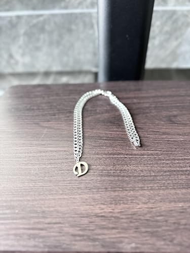 Stainless Steel Initial A-Z Necklace for Men Women,Cuban Chain,Titanium Steel Initial Letter Pendant Charm Necklaces Accessories Jewelry for Woman Man,21 Inch Chain - color: D