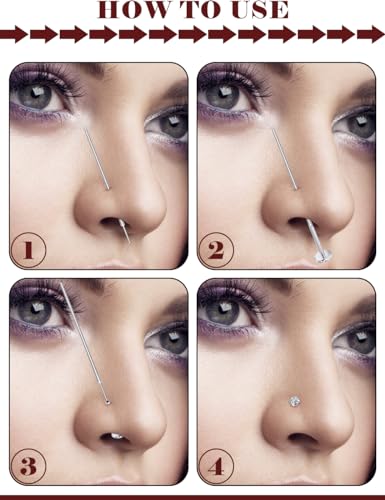 Prjndjw Threadless Nose Rings Stud 20G 18G 16G Flat Back Nose Stud Surgical Steel Push In Nose Rings Opal Heart CZ Hypoallergenic Nose Piercing Lip Medusa Tragus Studs Earrings Piercing Taper - color: 16G=1.2mm -6mm Length