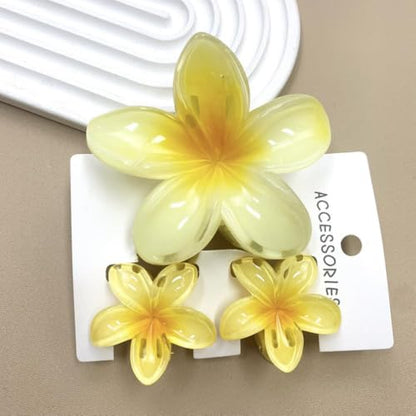 Flower Hair Claw Clip Set,1 Pc Large and 2 Pcs Small Hawaiian Plumeria Claw Clips,Beach Tropical Hair Accessories for Women (Yellow) - color: Yellow