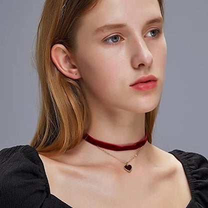 Black Choker Necklaces for Women 90s Red Black Velvet Choker Necklace Thick Thin Chocker Tube Heart Circle Choker Necklace Lace Tatto Collar Necklace Goth Choker Jewelry - style: D2-heart