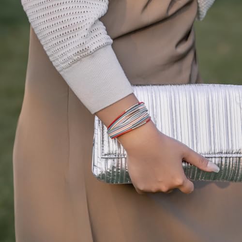 Gold Tube Leather Wrap Bracelets Boho Chunky Stackable Layered Western Cuff | Stacked Bohemian Cool Magnetic Clasp Bangles Statement Cowgirl Hippie Country Festival Accessories for Women Trendy - color: Colorful