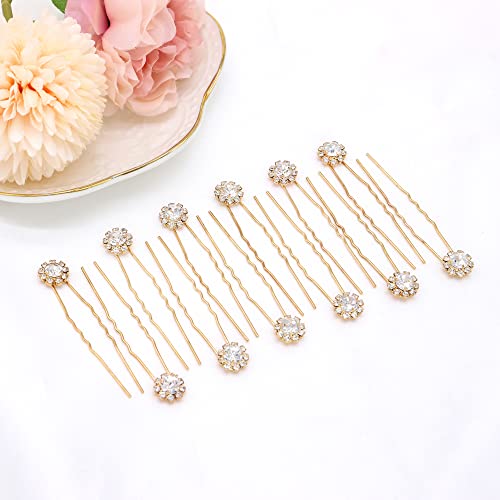 Crystal Bridal Hair Pins Clips Wedding Hair Accessories Hair Set Jewelry With Rhinestone For Brides and Bridesmaids Set Of 12 (Gold) - color: Gold