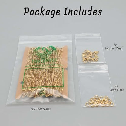THREENEST 16.4-Feet 3mm Stainless Steel Paperclip Chains with 10 Lobster Claps+25 Jump Rings, 18K Real Gold Plated Soldered Cable Long Craft Chain for Necklace Bracelet Earring Jewelry Making(Gold) - color: Gold, size: Width 3.0mm-16.4 Feet+10 Claps+25 Ri