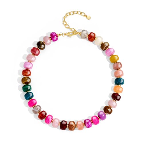 Chunky Beads Necklace for Women Trendy Gold Puffy Heart Choker Necklace Colorful Resin Beaded Heart Pendant Necklaces Statement Jewelry - color: Round-Colorful