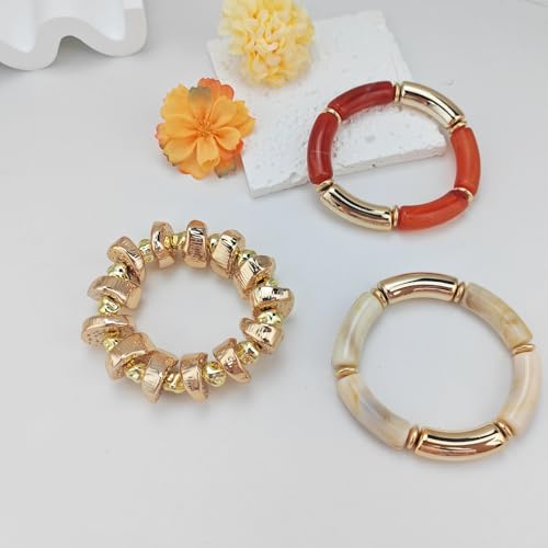 YBMYCM Summer Beach Beaded Chunky Bracelets for Women, Acrylic Beads Stretch Bracelet Jewelry Set Trendy Statement Resin Bead Bangle for Women - style: 3PCS