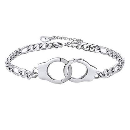 PROSTEEL Trendy Handcuffs Design/Customize Words Ankle Bracelet For Women, 316L Stainless Steel Anklets Silver/Gold/Black Tone, Hypoallergenic, Come with Box - style: 01 Handcuffs Anklet(8.5"-10.5")-Elegant Silver