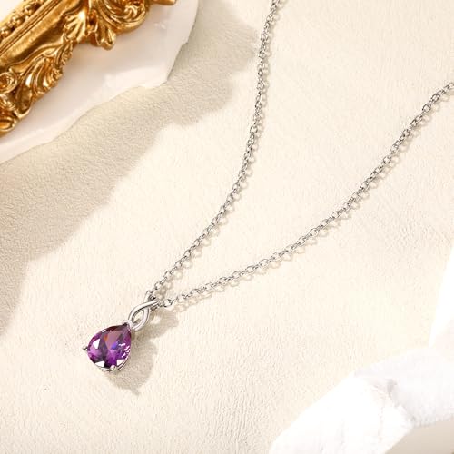 VOLUKA Created Opal/Amethyst/Mystic Topaz Pendant Necklace for Women,18K White/Rose Gold Plated Chain Wedding Engagement Jewelry Gift - color: Created Amethyst Pear Necklace