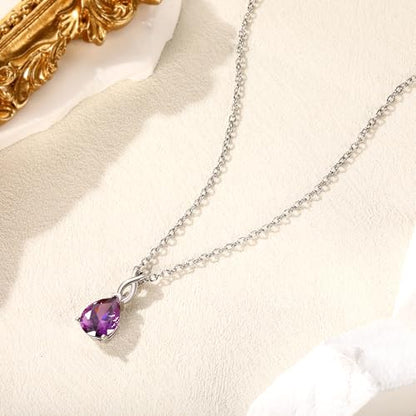 VOLUKA Created Opal/Amethyst/Mystic Topaz Pendant Necklace for Women,18K White/Rose Gold Plated Chain Wedding Engagement Jewelry Gift - color: Created Amethyst Pear Necklace
