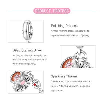 925 Sterling Silver Bead Charm for Pandora Bracelets and Necklaces,Pink Bow Cherry Butterfly Blue Ocean Pendant Bead Charms Jewelry Present Valentines Gifts for Wife/Girlfriend Women - style: Candy Coffee Charms