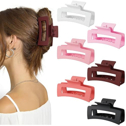 Auseibeely 6 Pcs Medium Claw Clips for Women & Girls, 3.35 Inch Square Hair Clips for Thin/Medium Hair, Strong Hold Non-Slip Banana Jaw Clips Cute Hair Accessories, Pink - color: Pink-3.35 Inch