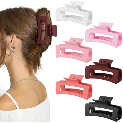 Auseibeely 6 Pcs Medium Claw Clips for Women & Girls, 3.35 Inch Square Hair Clips for Thin/Medium Hair, Strong Hold Non-Slip Banana Jaw Clips Cute Hair Accessories, Pink - color: Pink-3.35 Inch