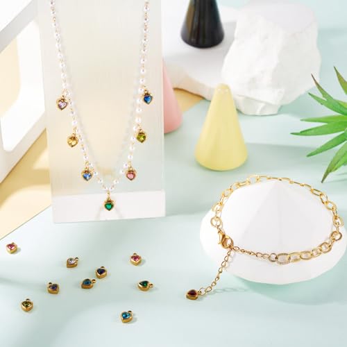 Beadthoven 20Pcs Heart Rhinestone Charms, Real 18K Gold Plated Crystal Charms Valentine Dangle Beads Sparkly Small Mini Birthstone Pendants for Bracelet Necklace Earrings DIY Jewelry Making Accessory - color: Hearts
