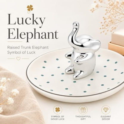 Ring Holder Jewelry Dish Elephant Ceramic Trinket Tray for Rings Earrings Necklace Bracelet Keys, Silver Elephant Jewelry Organizer Dish for Vanity Nightstand Bathroom Countertop - color: Elephant