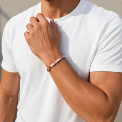 Stainless Steel Mens Cuff Bracelet-Open Metal Cuff Bangle Bracelets for Men,Mens Bracelet Jewelry Gift - color: rose gold