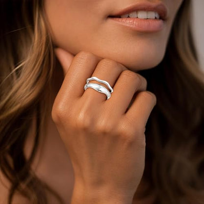 Gold Rings for Women Men Non Tarnish, Waterproof Chunky 14K Gold Plated Dainty Stackable Rings Trendy Statement Pinky Thumb Rings Engagement Eternity Wedding Band Ring Stacking Gold Jewelry Size 3 4 5 6 7 8 9 10 11 - color: Silver, size: 8.5