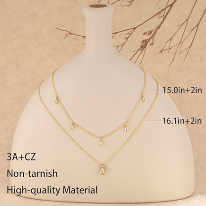Layered Necklaces For Women,Dainty Gold Plated Necklace Stack Prom Layering Necklaces For Women Trendy Chain Cross Choker Necklace Set Fashion Accessories - color: 2set-cz
