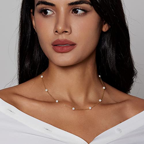Zeffy Pearl Necklace 4MM/6MM/8MM Dainty Round Imitation Pearl Choker Necklace Wedding Pearl Necklace Delicate Jewelry for Women Simple Bridesmaid Jewelry Gifts - style: 4mm Gold Satellite Pearl Necklace(14"+2")