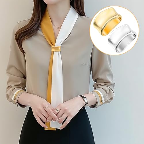 2 Pcs Silk Scarf Ring Scarves Shawl Clip Oblate Minimalist Metal Scarf Slide Buckle Brooches Clothing Accessories for Women Shawls and Scarves Gold Silver