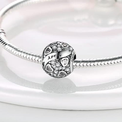 MULA Birthstone Charms 925 Sterling Silver for Bracelets and Necklaces | Dangle Pendants Beads With 5A Cubic Zirconia - Happy Birthday Mothers Day Jewelry - color: April Birthstone