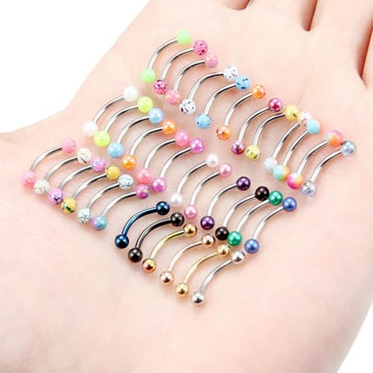 Eyebrow Piercing Jewelry 16G Stainless Surgical Steel Curved Barbell Eyebrow Ring Vertical Labret Lip Jewelry Rook Daith Earrings Piercing Jewelry for Women Men 6mm 8mm 10mm 16 Gauge - color: 8MM-Mix Color