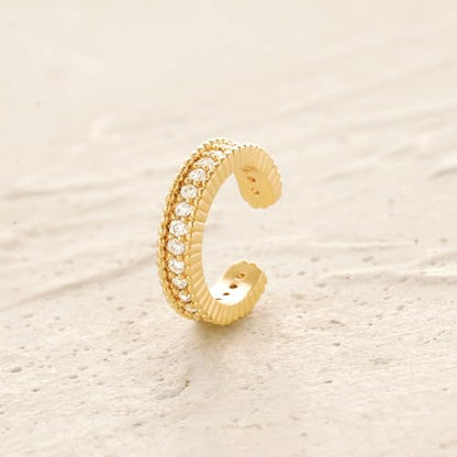 Women Ear Cuff Earring Gold Non Pierced Ear Cartilage Clip on Wrap Hoop 14K Gold Filled Tiny Boho Beach Simple Minimalist Delicate Handmade Hypoallergenic Jewelry Gift-Sold as Single/Pair - style: 1 Row CZ