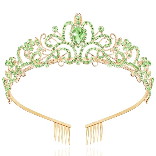 TAROSE Tiaras for Women, Birthday Crown and Sash for Girls | Birthday Sash Sunglasses Outfit, Birthday Gift for Women Girls, Goddess Crown Bride/Halloween/Prom/Party/Costume - color: 1 J. Gold+green