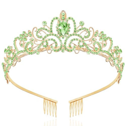 TAROSE Tiaras for Women, Birthday Crown and Sash for Girls | Birthday Sash Sunglasses Outfit, Birthday Gift for Women Girls, Goddess Crown Bride/Halloween/Prom/Party/Costume - color: 1 J. Gold+green