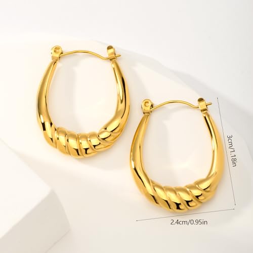 Hoop Earring for Women Hypoallergenic Stainless Steel Gold Hoop Dangle Earrings for Women 18K Gold Plated Stud Earring Chunky Twisted Hoop Gift for Women
