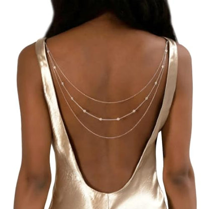 Elegant Multi Layered Rhinestone Back Chain Jewelry Crystal Bridal Back Necklace Chain Sexy Bikini Rhinestone Shoulder Chain Wedding Backdrop Jewelry for Women - color: Gold
