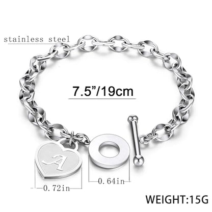 Initial Heart Charm Bracelets for Women 14K gold/Silver Tone Stainless Steel OT Clasp Heart A-Z Letter Name Bangle Bracelet Gifts - color: R
