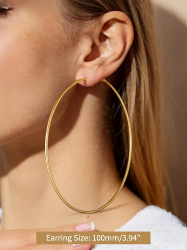 FindChic Thin Hoop Earrings for Women,Silver/Black/Gold Plated 20-100mm - color: Gold, size: 100mm